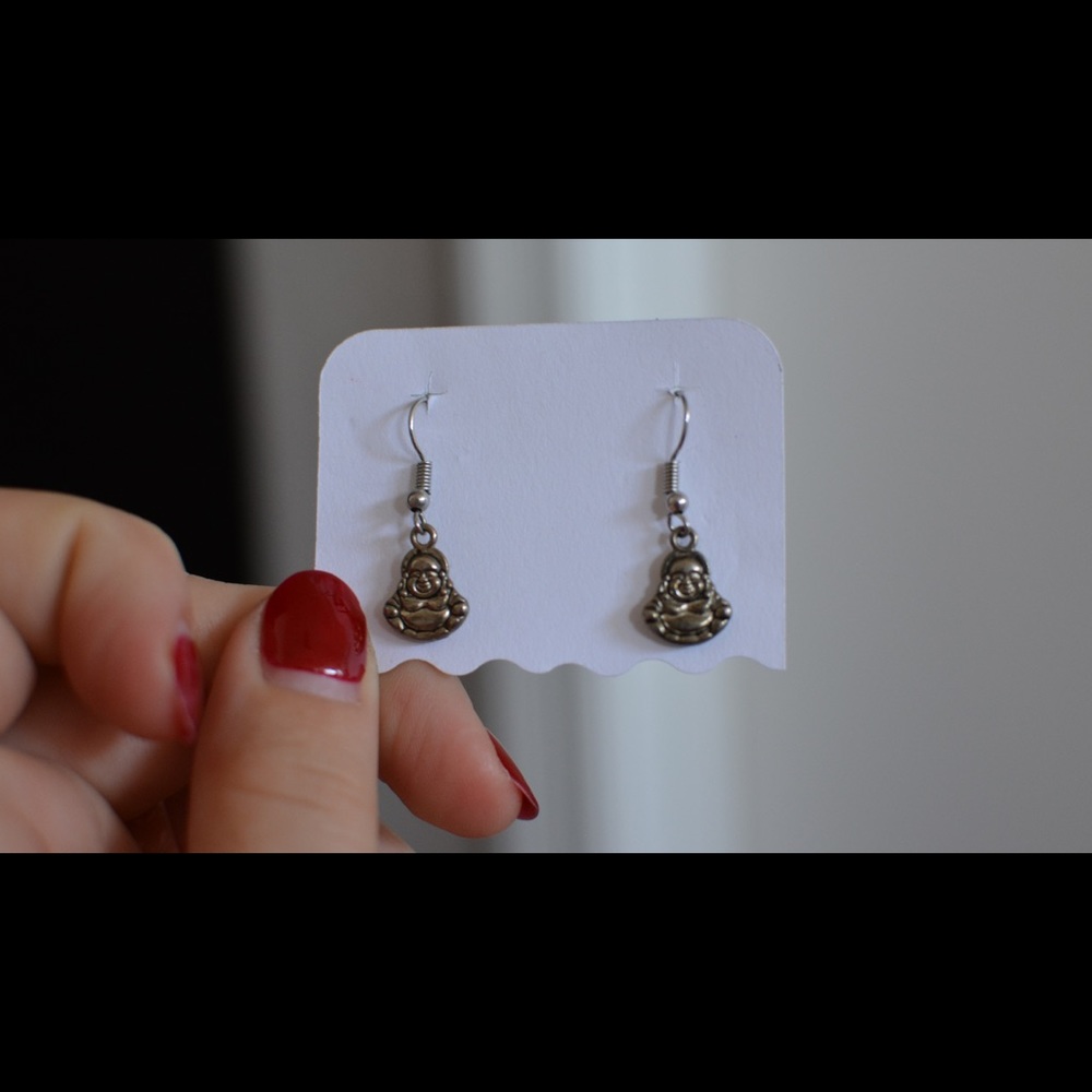 Silver Buddha dangling Earrings